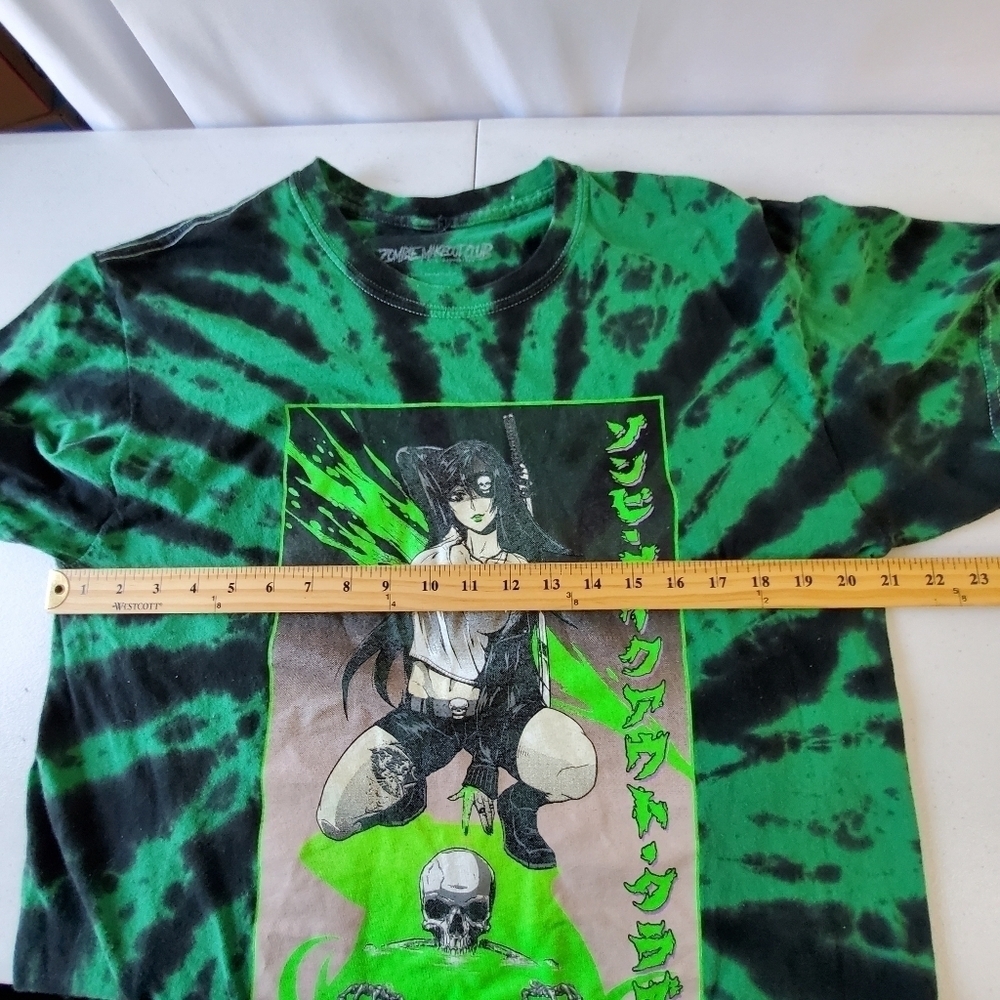 Zombie Makeout Club Cotton Tee Size Large Hot Topic Green Tie-Dye Anime Shirt - Picture 7 of 10